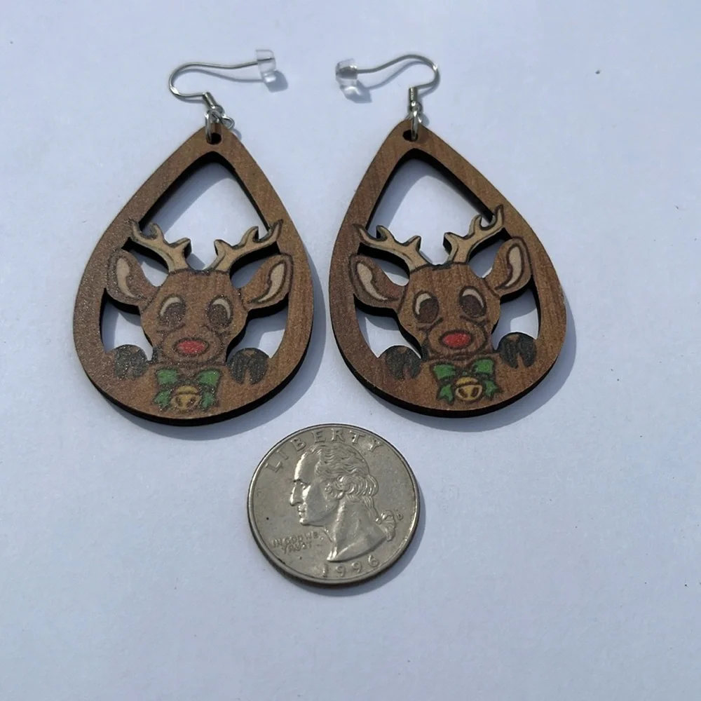 2/$14 Earrings dangle Christmas reindeer‎ handmade unique trendy gift mom